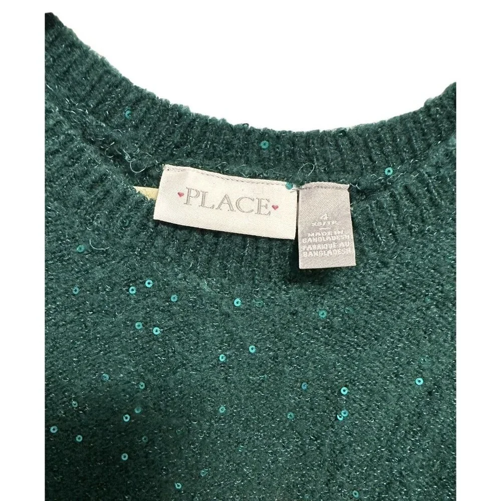 Childrens Place Girls Sequin Sweater‎ Green Spruce sz XS NEW $32